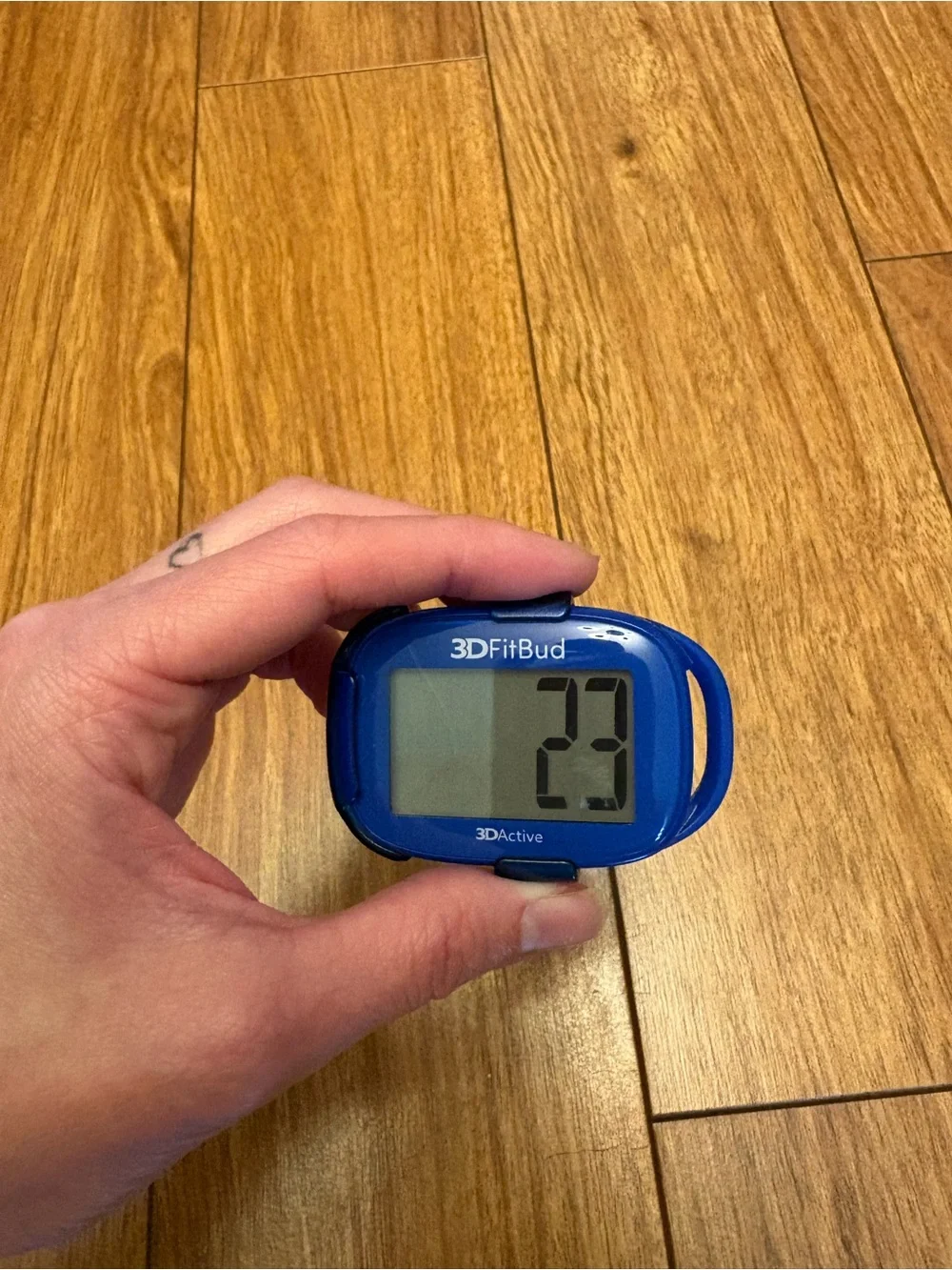 Blue Pedometer 3D FitBud easy handheld step counter